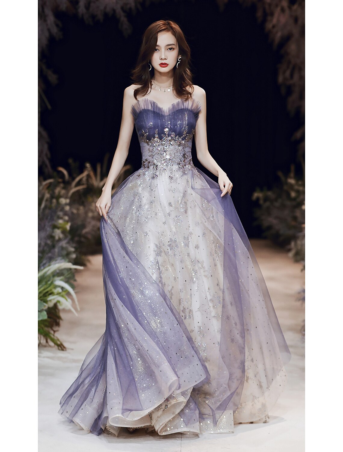 Wholesale  A-Line Sparkle Elegant Wedding Guest Prom Formal Evening Dress Strapless Sleeveless Floor Length Satin with